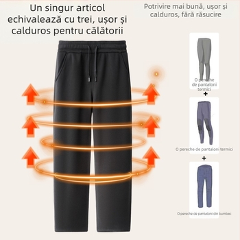 Pantaloni sport pentru bărbați, căptuți cu fleece, împotriva vântului, croială dreptă, talie medie, uni, iarnă 2025