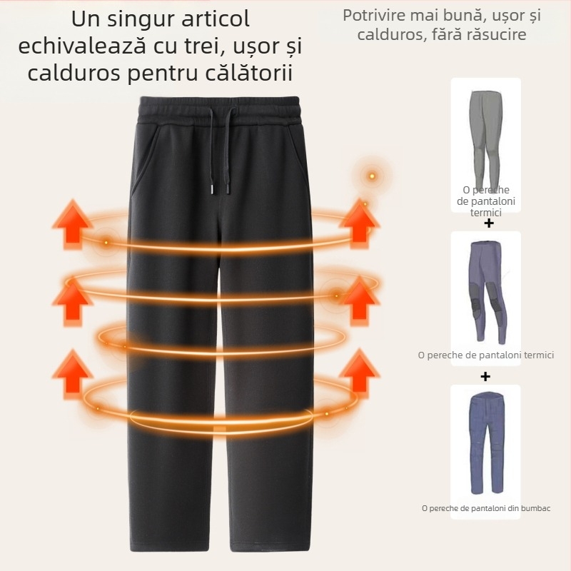Pantaloni sport pentru bărbați, căptuți cu fleece, împotriva vântului, croială dreptă, talie medie, uni, iarnă 2025