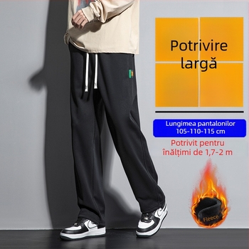 Pantaloni de iarnă pentru bărbați, căptușiți cu fleece, croială lejeră, drepti, țesătură din amestec de bumbac 60%