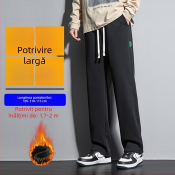 Pantaloni de iarnă pentru bărbați, căptușiți cu fleece, croială lejeră, drepti, țesătură din amestec de bumbac 60%