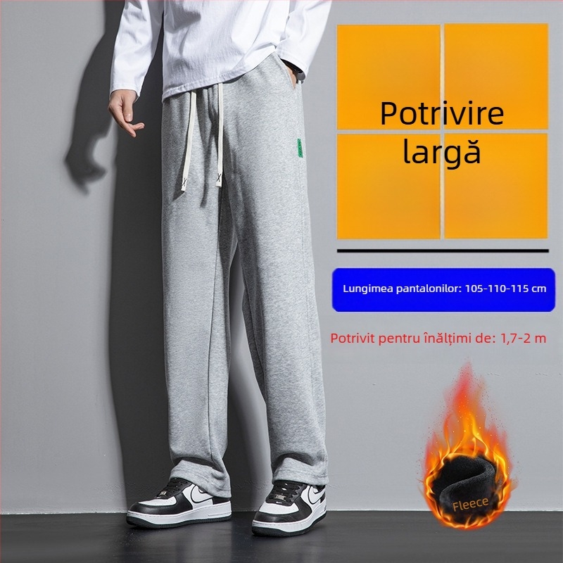Pantaloni de iarnă pentru bărbați, căptușiți cu fleece, croială lejeră, drepti, țesătură din amestec de bumbac 60%