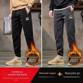 Pantaloni sport pentru bărbați din corduroy, talie medie, unicolor, stil sport