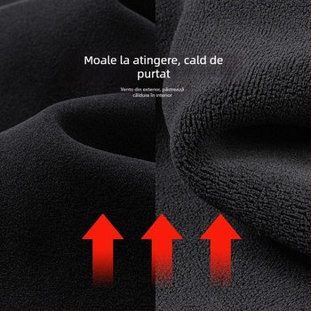 Pantaloni de trening pentru bărbați, căptușiți cu fleece de miel, croială lejeră, talie înaltă, rezistenți la vânt, casual iarnă