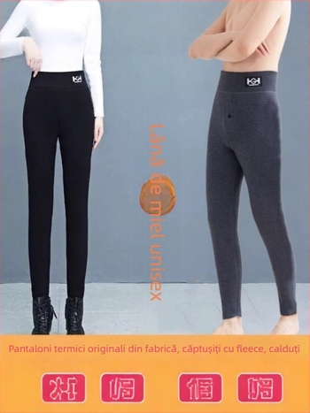 Colanți termici cu fleece, amestec poliesters-elastan, groși și calzi, talie înaltă, croială slim, lungime 9/10