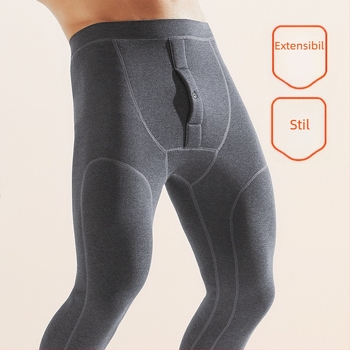 Pantaloni termici de iarnă pentru bărbați, cu fleece gros, poliester cationic 80-90%, fără cusături, mențin căldura