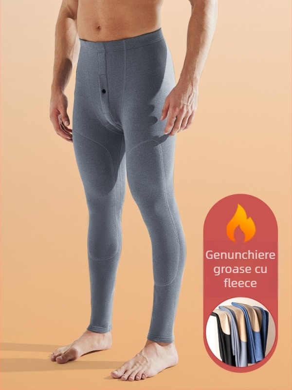 Pantaloni termici de iarnă pentru bărbați, cu fleece gros, poliester cationic 80-90%, fără cusături, mențin căldura