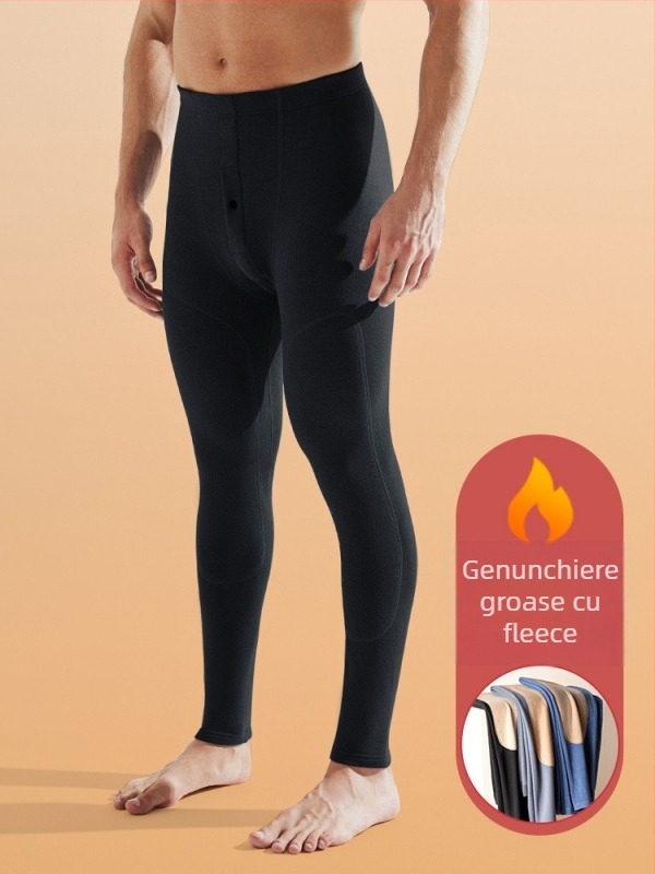Pantaloni termici de iarnă pentru bărbați, cu fleece gros, poliester cationic 80-90%, fără cusături, mențin căldura