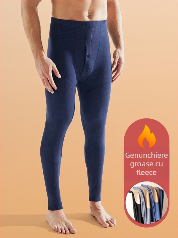 Pantaloni termici de iarnă pentru bărbați, cu fleece gros, poliester cationic 80-90%, fără cusături, mențin căldura