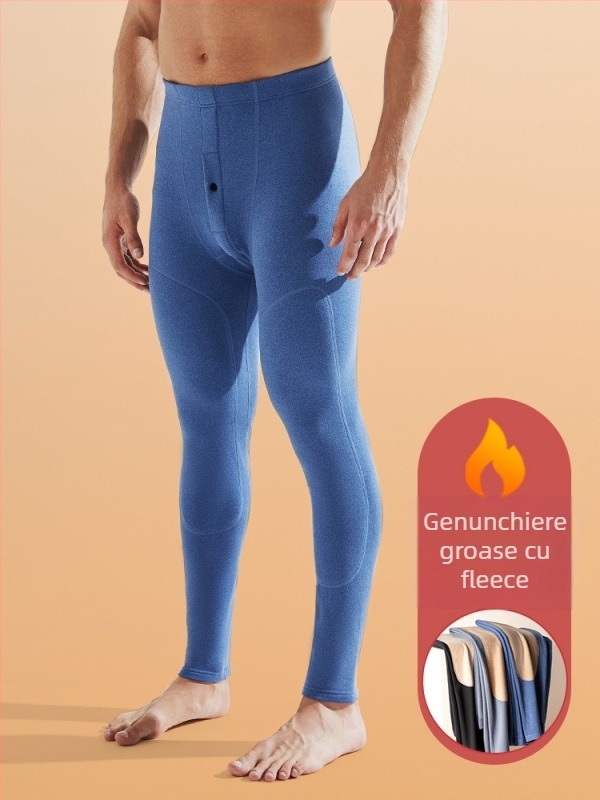 Pantaloni termici de iarnă pentru bărbați, cu fleece gros, poliester cationic 80-90%, fără cusături, mențin căldura
