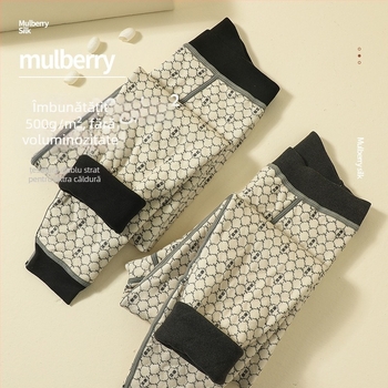 Pantaloni termici din mătase pentru bărbați, căptuți cu catifea, protecție pentru genunchi și talie, lungime 9/10, un singur strat, poliester