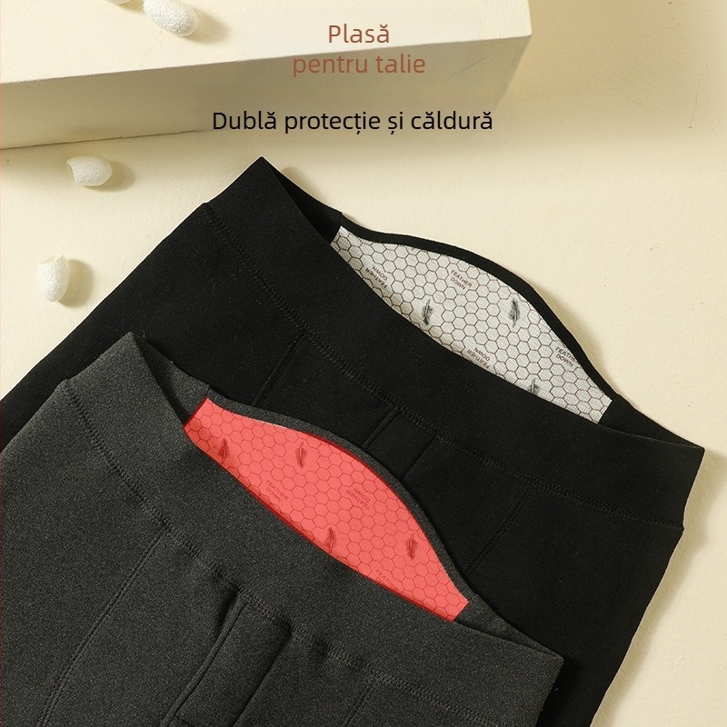 Pantaloni termici din mătase pentru bărbați, căptuți cu catifea, protecție pentru genunchi și talie, lungime 9/10, un singur strat, poliester