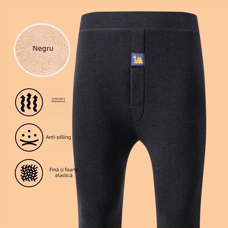 Pantaloni de iarnă pentru bărbați, căptușiți cu fleece, ultra-groși 301–350 g/m², talie înaltă, dublu strat din poliester, calzi