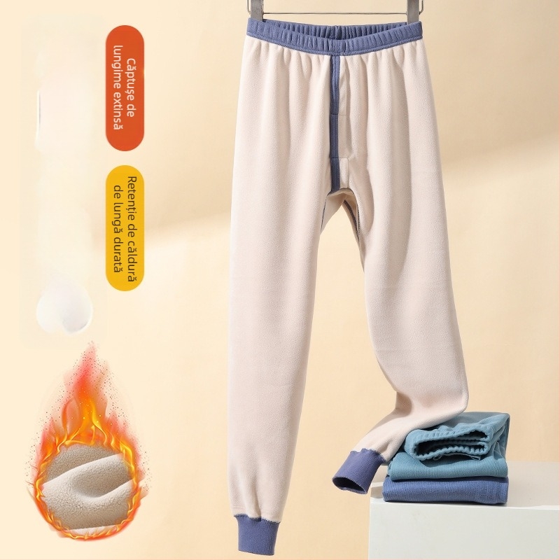 Pantaloni călduroși cu fleece pentru adolescenți băieți – poliester, fleece gros, culoare uni, lungi.
