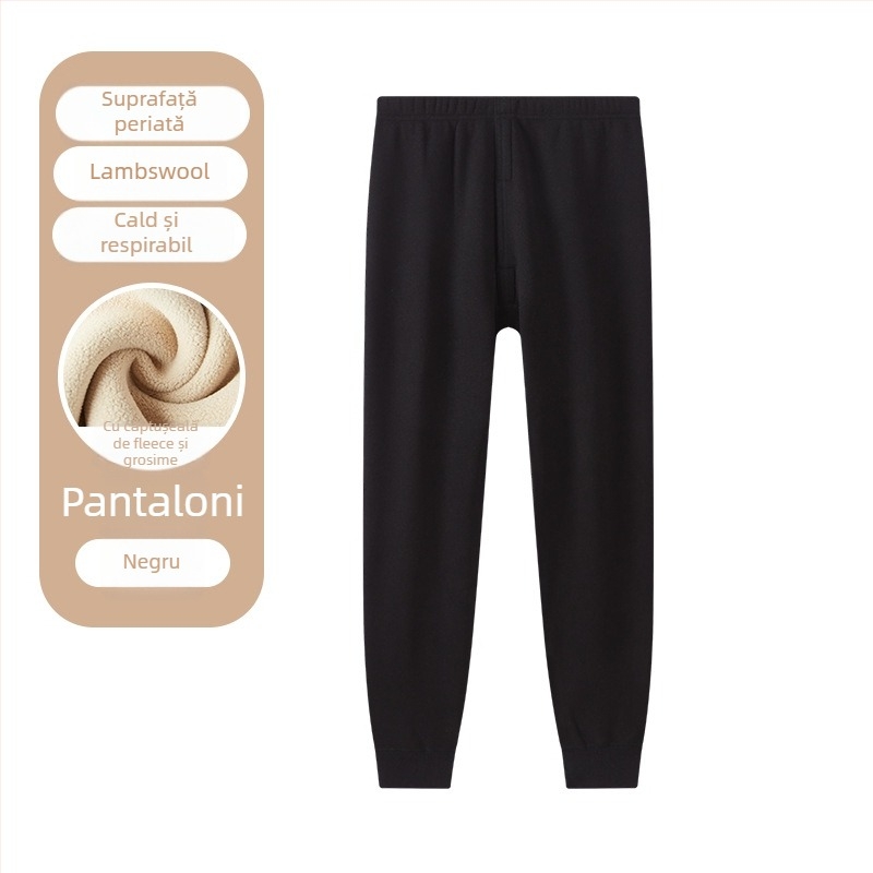 Pantaloni călduroși cu fleece pentru adolescenți băieți – poliester, fleece gros, culoare uni, lungi.