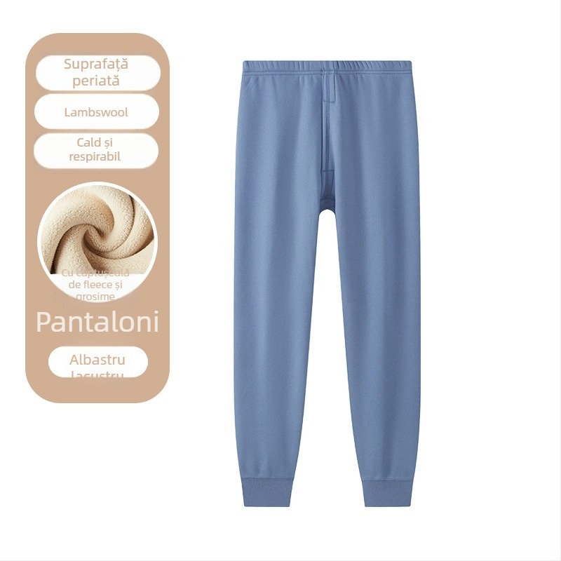 Pantaloni călduroși cu fleece pentru adolescenți băieți – poliester, fleece gros, culoare uni, lungi.