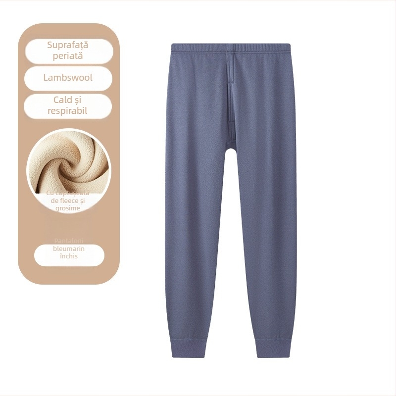 Pantaloni călduroși cu fleece pentru adolescenți băieți – poliester, fleece gros, culoare uni, lungi.