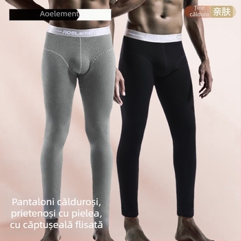 Pantaloni termici bărbați cu căptușeală fleece, groși pentru iarnă, croială Slim-Fit, poliester, dublu strat