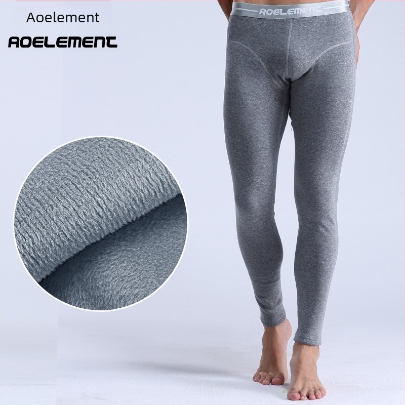 Pantaloni termici bărbați cu căptușeală fleece, groși pentru iarnă, croială Slim-Fit, poliester, dublu strat