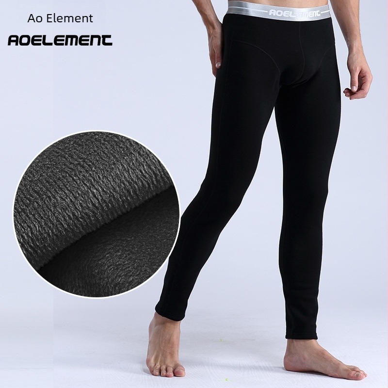 Pantaloni termici bărbați cu căptușeală fleece, groși pentru iarnă, croială Slim-Fit, poliester, dublu strat