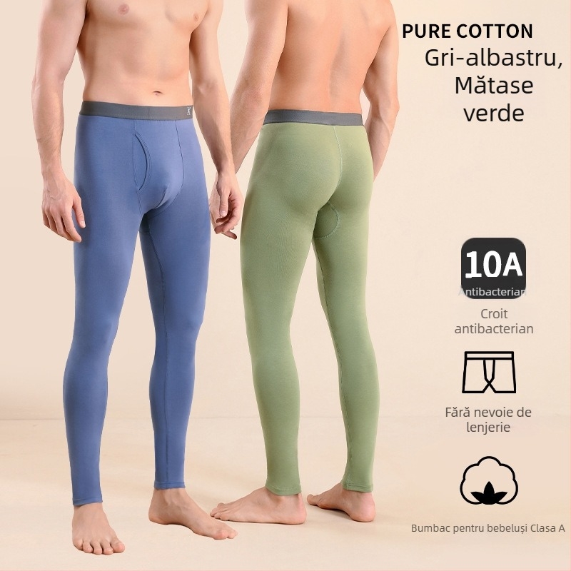 Pantaloni termici bărbați din bumbac, slim-fit, calzi, dintr-un singur strat, 95–100% bumbac, greutate moderată