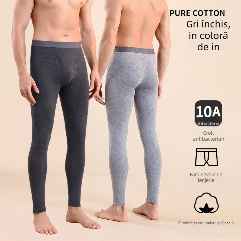 Pantaloni termici bărbați din bumbac, slim-fit, calzi, dintr-un singur strat, 95–100% bumbac, greutate moderată