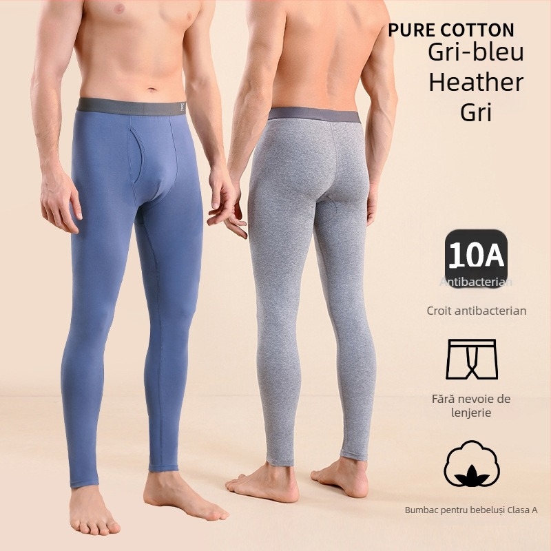 Pantaloni termici bărbați din bumbac, slim-fit, calzi, dintr-un singur strat, 95–100% bumbac, greutate moderată