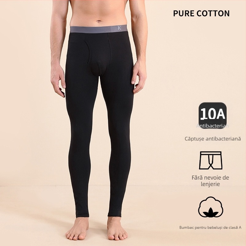 Pantaloni termici bărbați din bumbac, slim-fit, calzi, dintr-un singur strat, 95–100% bumbac, greutate moderată