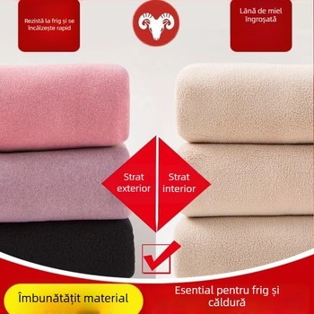 Pantaloni termici unisex din lână de miel, căptușiți cu fleece, cu dublu strat încălzit, țesătură cationică anti-piling