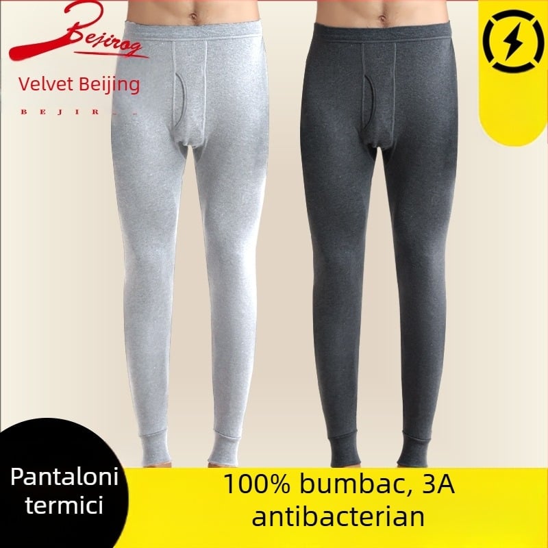 Pantaloni termici pentru bărbați din bumbac 100%, fără cusături, 201–250 g/m², mențin căldura, modelarea corpului