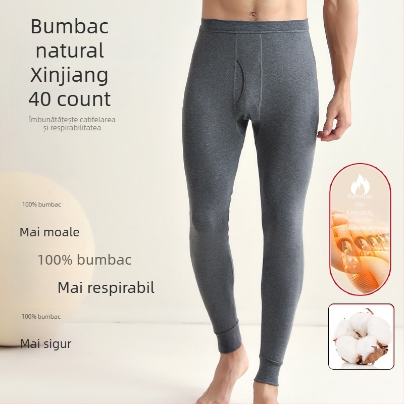 Pantaloni termici pentru bărbați din bumbac 100%, fără cusături, 201–250 g/m², mențin căldura, modelarea corpului