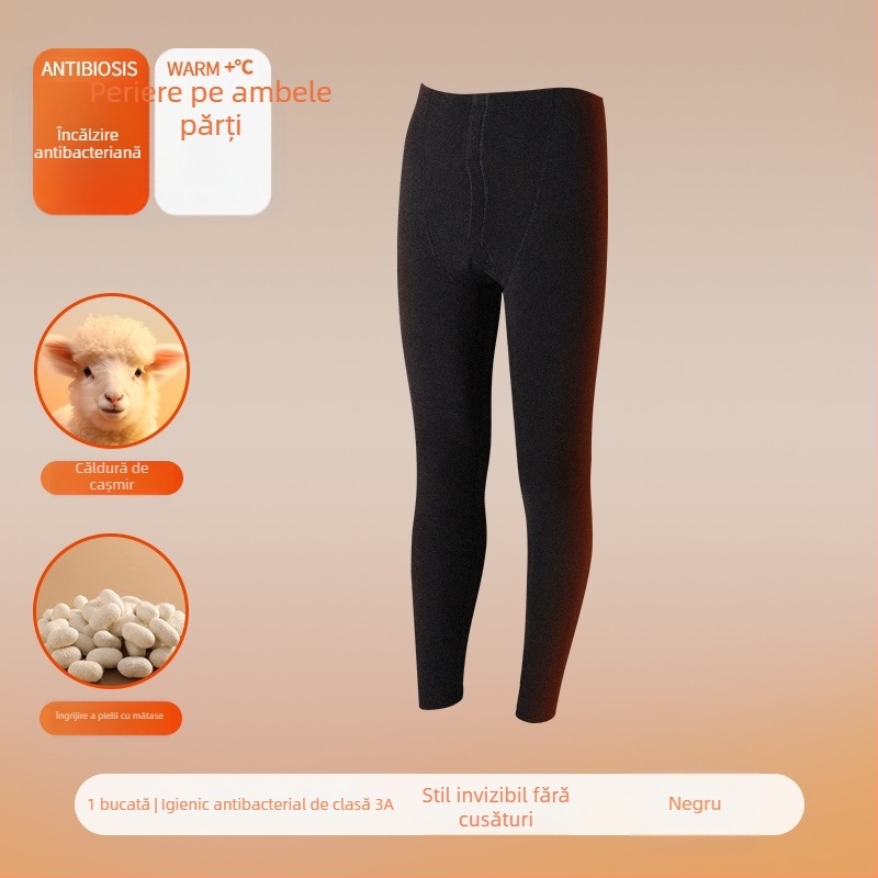 Pantaloni termici pentru bărbați din cașmir, dublu strat, antibacteriali și calzi, țesătură groasă 251–300 g/m²