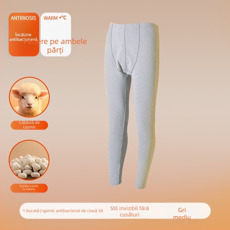 Pantaloni termici pentru bărbați din cașmir, dublu strat, antibacteriali și calzi, țesătură groasă 251–300 g/m²