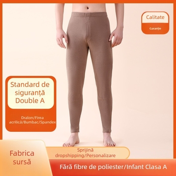 Pantaloni termici pentru bărbați, fără cusături, cu căptușeală de fleece, protecție pentru genunchi și strat de bază din material acrilic gros