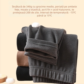 Pantaloni termici pentru bărbați, fără cusături, cu căptușeală de fleece, protecție pentru genunchi și strat de bază din material acrilic gros