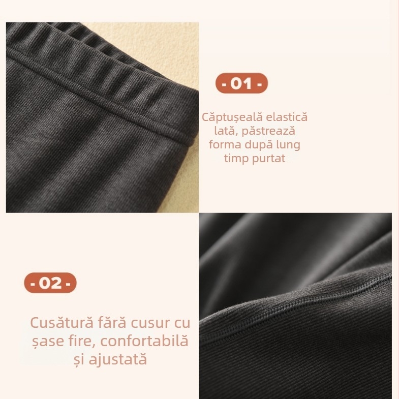 Pantaloni termici pentru bărbați, fără cusături, cu căptușeală de fleece, protecție pentru genunchi și strat de bază din material acrilic gros