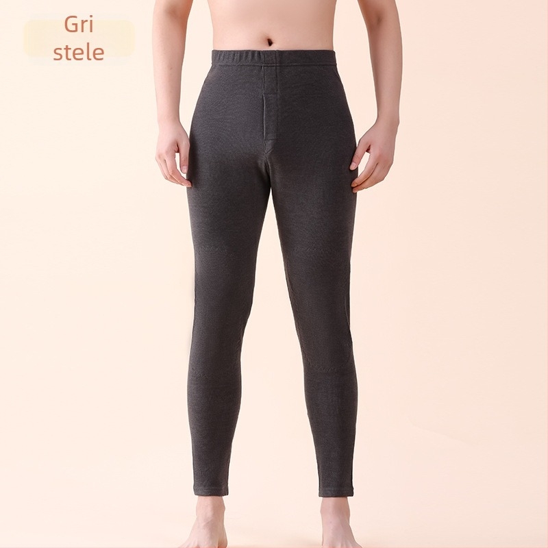 Pantaloni termici pentru bărbați, fără cusături, cu căptușeală de fleece, protecție pentru genunchi și strat de bază din material acrilic gros