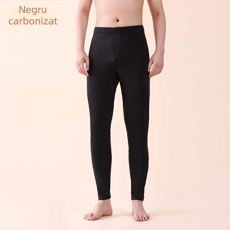 Pantaloni termici pentru bărbați, fără cusături, cu căptușeală de fleece, protecție pentru genunchi și strat de bază din material acrilic gros