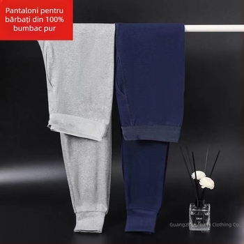Pantaloni termici pentru bărbați din 100% bumbac, croială lejeră, talie înaltă, toamnă-iarnă, țesătură extra groasă