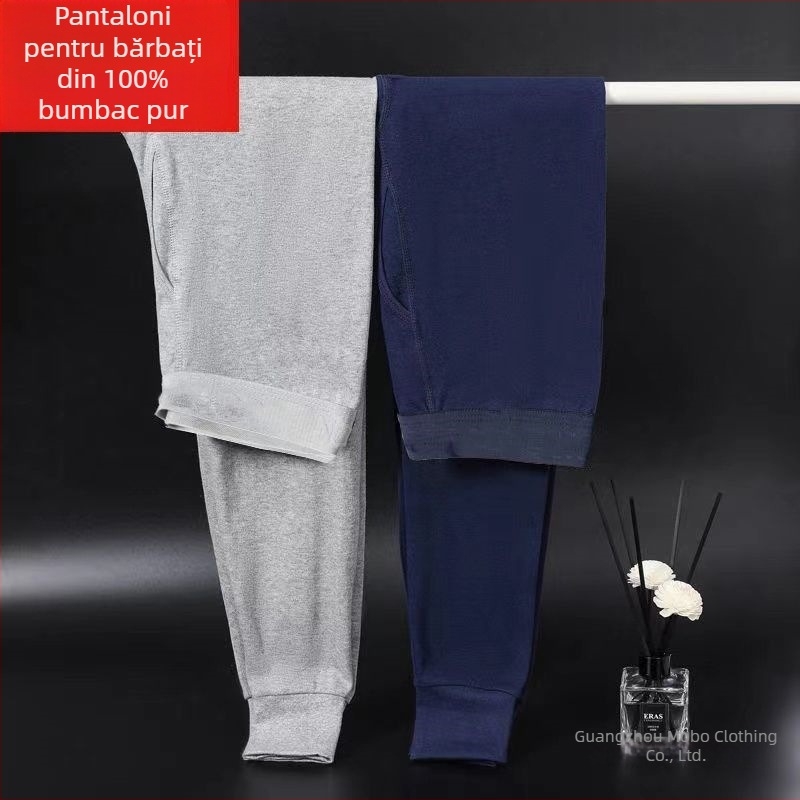 Pantaloni termici pentru bărbați din 100% bumbac, croială lejeră, talie înaltă, toamnă-iarnă, țesătură extra groasă