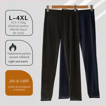 Pantaloni termici antibacterieni pentru bărbați, talie medie, căptușiți cu fleece, țesătură groasă de poliester, croială slim