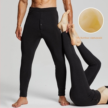 Pantaloni termici unisex din lână, căptușiți cu fleece, trei straturi, talie înaltă, 95–100% lână