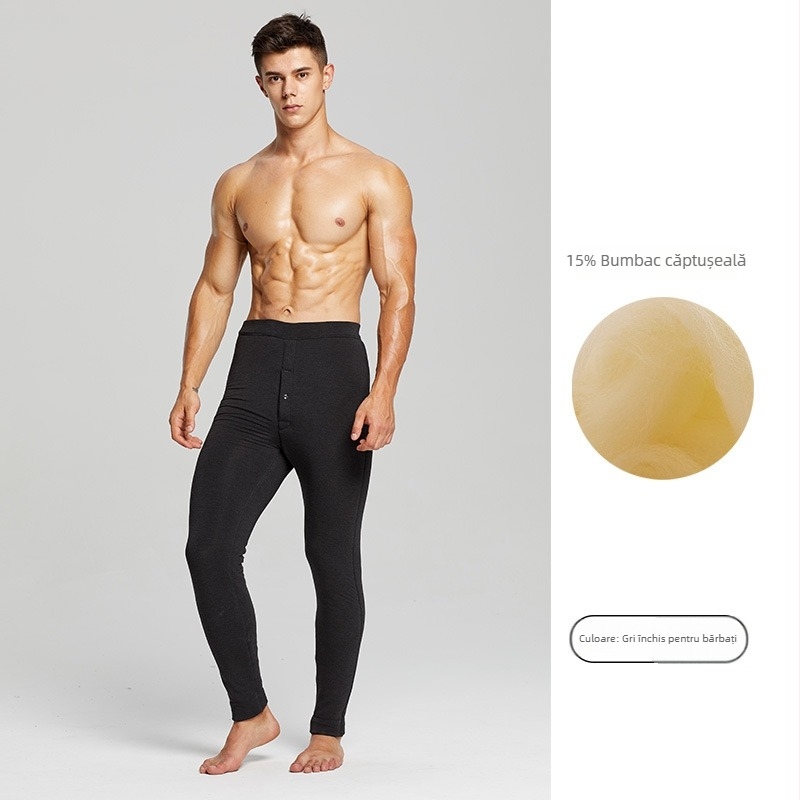 Pantaloni termici unisex din lână, căptușiți cu fleece, trei straturi, talie înaltă, 95–100% lână