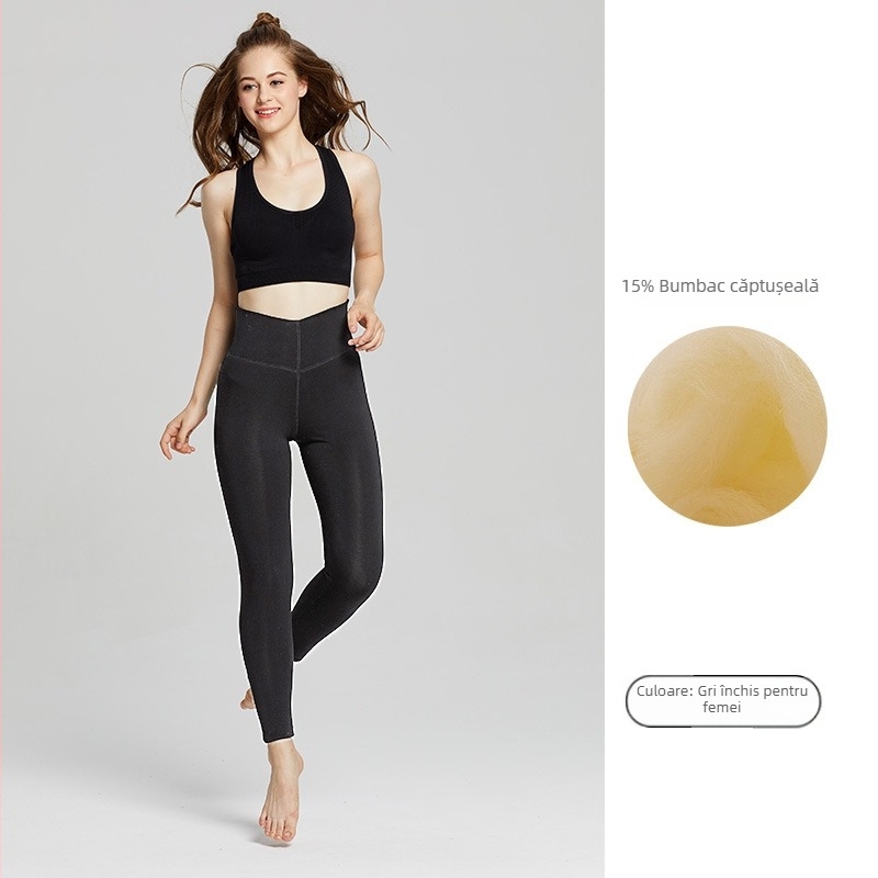 Pantaloni termici unisex din lână, căptușiți cu fleece, trei straturi, talie înaltă, 95–100% lână