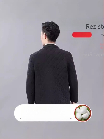 Jachetă de iarnă din bumbac, căptușită cu fleece, guler înalt, mâneci lungi, croială normală, buzunare laterale, închidere cu nasturi, lungime normală