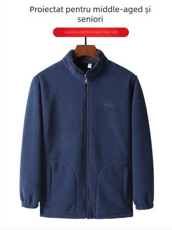 Geacă de iarnă pentru bărbați, căptușită cu fleece, mâneci lungi, guler înalt, fermoar, lungime normală