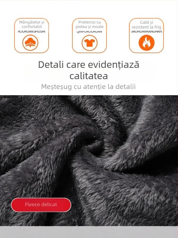 Geacă de iarnă pentru bărbați, căptușită cu fleece, mâneci lungi, guler înalt, fermoar, lungime normală
