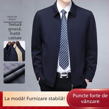 Sacou bărbătesc de toamnă, croială Slim, guler rever, închidere fermoar, buzunare laterale, căptușeală poliester