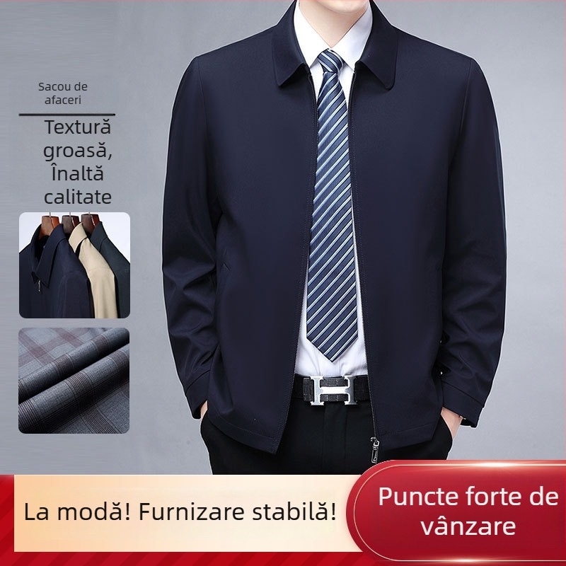 Sacou bărbătesc de toamnă, croială Slim, guler rever, închidere fermoar, buzunare laterale, căptușeală poliester