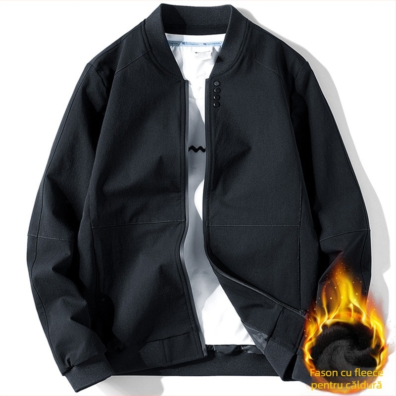 Geacă în stil coreean cu guler înalt, fermoar frontal, mâneci lungi, culoare solidă