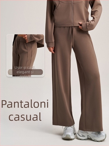 Pantaloni cu talie înaltă, croială dreaptă, lejer; material rayon strat aer; componență: poliester 81%, viscose 15%, spandex 4% (Hyosung)